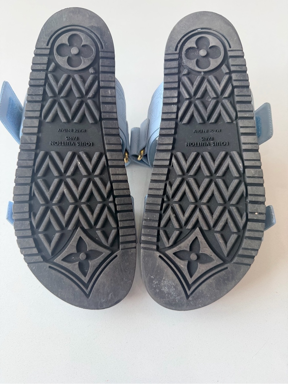 Louis Vuitton Powder Blue Monogram Perforated Double-Strap Slides - Picture 5 of 5